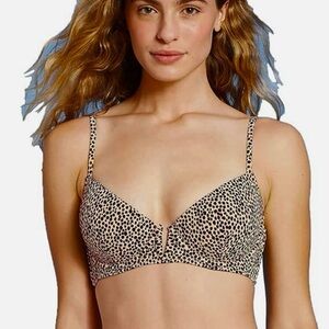 🌻NWOT Shade & Shore Animal Print Light Lift V-Wire Ribbed Bikini Top  Size 34C